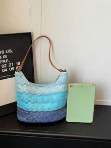Vintage Fashionable Large Capacity Woven Tote Bag, Beach Holiday Straw Crossbody Bag - Multicolor - View 7