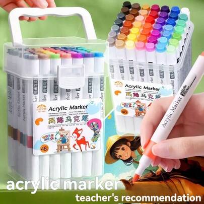 Bộ bút dạ acrylic 12/24/36/48 màu kèm hộp đựng - Chống thấm nước, chống phai màu, đa năng dùng để vẽ tranh, thêu, tô màu, vẽ hoạt hình và thủ công mỹ nghệ - Đầu bút cỡ trung bình, lý tưởng để tô chồng màu, cũng là món quà Giáng sinh hoàn hảo.