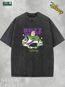 Disney BUZZ LIGHT YEAR Street Life Unisex Casual Loose Buzz Lightyear Classic Image Cartoon Printed Short Sleeve T-Shirt Summer - 黑色 - 查看 2