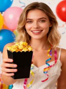 7-Color Mixed Paper Popcorn Buckets, Mini Snack Boxes, Suitable For Popcorn, Candy, Cookies, Party Favors, Movie Nights - Black - View 3