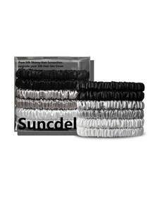 SUNCDELV SLIK 22mm 100% 桑蚕丝发圈 6 件套，无缝自然女士发圈，升级柔软触感发饰 - 彩色 - 查看 34