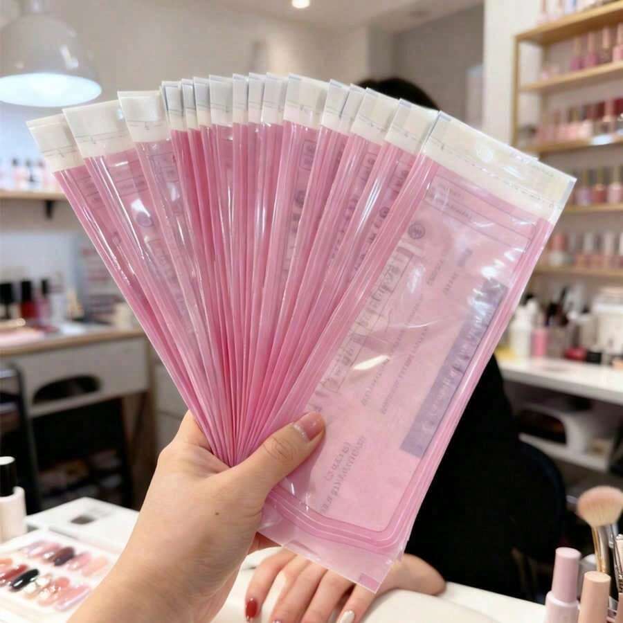 50个一次性指甲清洁袋,可扩展尺寸自封清洁袋,适用于美甲和纹身工具 - 彩色 - 查看 1