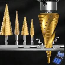 3pcs Durable Titanium Coated High Speed Steel Step Drill Bit Set - Assorted Sizes 4-32mm, Suitable For Drilling Wood And Metal, Clear Markings - B - View 1