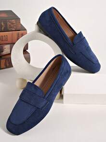 Zapatos planos de punta cuadrada para mujer, suela blanda de corte bajo, sin cordones, ligeros y cómodos, versátiles para el uso diario y el transporte - Azul - Ver 3