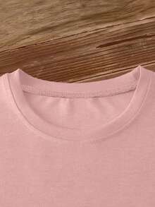 Camiseta de manga corta para mujer, estilo elegante, con estampado de tema café y cuello redondo, ideal para primavera, verano, otoño, moda, viajes diarios, vacaciones, casual, elegante, estilo retro, disponible en tallas S-XXL - Rosa - Ver 3