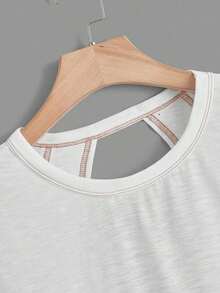 Cut Out Back Batwing Sleeve Tee IZ30 - 藍色2 - 查看 10
