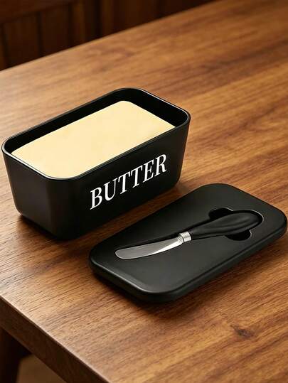 1pc Plastic Butter Dish With Butter Knife And Lid, Butter Storage Container For Kitchen Baking And Gifting, Sealed Butter Dish Can Be Placed On Counter Or In Fridge, Dishwasher