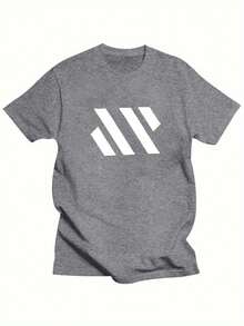 Short-Sleeved T-Shirt With Round Neck, 100% Cotton,  Print, Lightweight And Breathable Fabric, Casual Fashion Style, Suitable For Daily Life, Casual Outings And Dates In Spring, Summer And Autumn - 灰色 - 查看 7