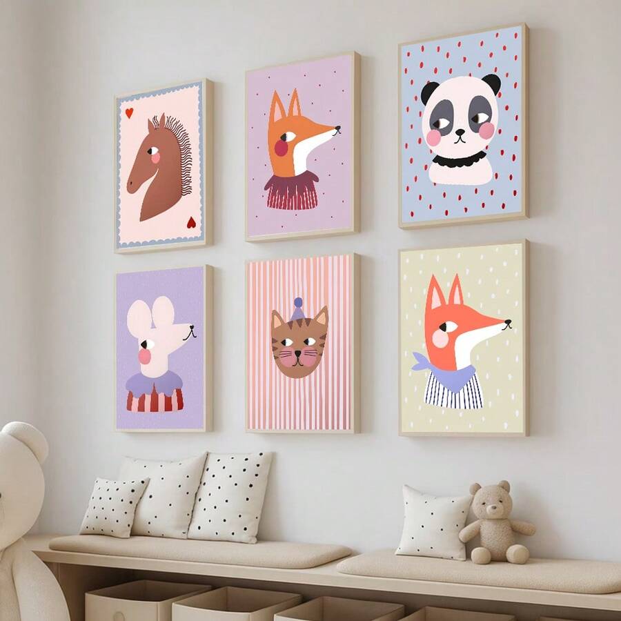 1/6件套帆布墙画海报，适用于房间家居装饰，美观大方，可选画框，可用于房间装饰、卧室装饰、婴儿房装饰、客厅装饰、办公室装饰等。