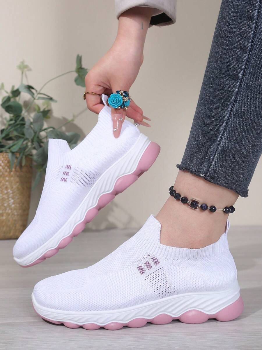 Summer Lightweight Breathable Mesh Slip-On Women's Shoes, Soft Knit Casual Sports Sneakers, Soft Sole Comfortable Daily Commute Sock Shoes