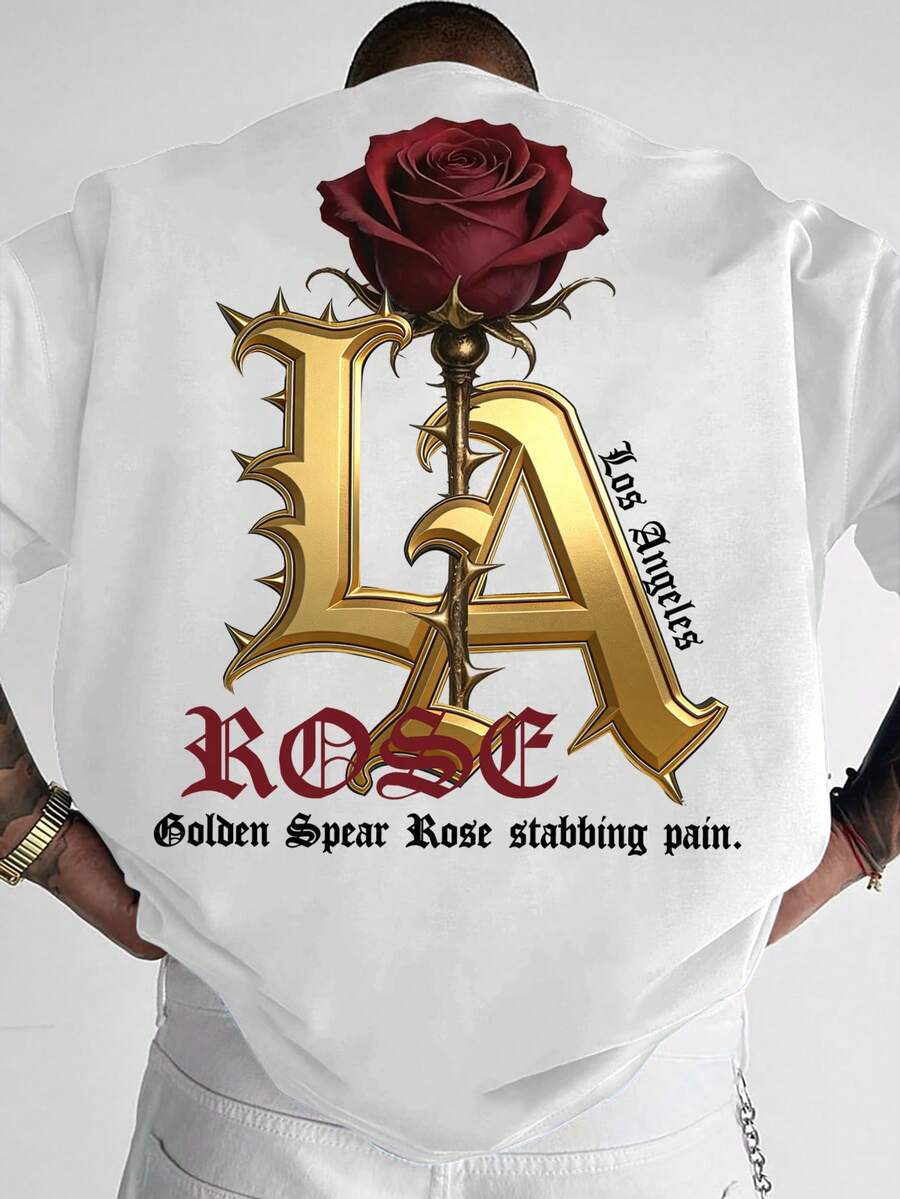 Camiseta unisex para hombre, estilo personalizado con estampado de cita sobre rosas. - Blanco - Ver 1