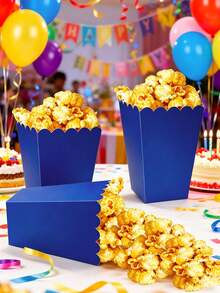 7-Color Mixed Paper Popcorn Buckets, Mini Snack Boxes, Suitable For Popcorn, Candy, Cookies, Party Favors, Movie Nights - Blue - View 2