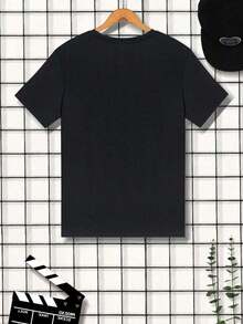 Cartoon Duck Pattern Round Neck Short Sleeve Casual T-Shirt - Black - View 2