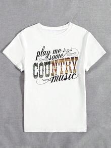 FASHIOGIRL Camiseta Estampada de Mujer para Festival deúsica Country, Camiseta Casual de Manga Corta con Cuello Redondo y Estampado de Letras, Camisetas Gráficas deúsica Country para Mujer - Blanco - Ver 4