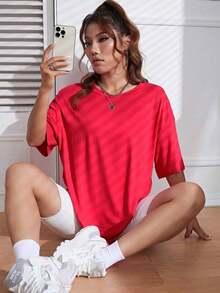 Camiseta holgada con hombros caídos unicolor - Rojo - Ver 3