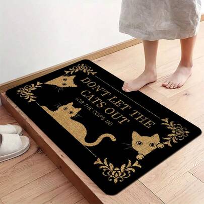 1pc 3D Printed Cat Pattern Linen Kitchen Rug, Doormat, Bath Mat, Suitable For Living Room, Bedroom, Hallway, Bathroom, Laundry Room - Polyester Carpet For Indoor And Outdoor Home Decor