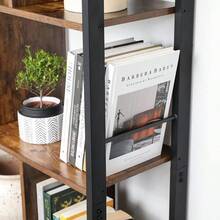 Large Bookshelf 4 Shelves Industrial Style With Doors Steel Structure Rustic Brown Ink Black Storage Shelf For Living Room Office - Rustic Brown + Black - View 8