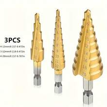 3pcs Durable Titanium Coated High Speed Steel Step Drill Bit Set - Assorted Sizes 4-32mm, Suitable For Drilling Wood And Metal, Clear Markings - B - View 10