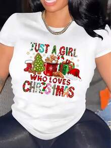 1 Women's Casual Christmas Short Sleeve T-Shirt, 100% Thick Cotton - Comfortable Round Neck, Soft And Cute Top, 180g 100% Cotton. - 黑色 - 查看 7
