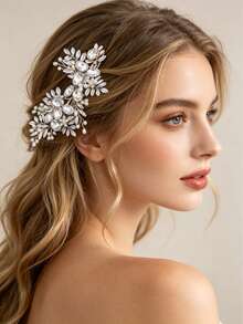 1pc Luxury & Elegant Crystal Rhinestone Hair Clip, Bridal Wedding Hair Accessory - Silver - View 1