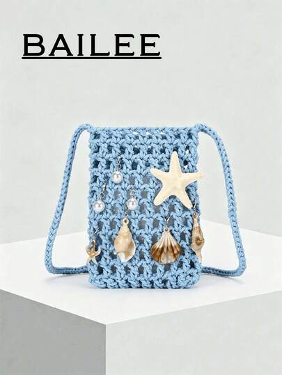 BAILEE 1 chiếc túi đeo chéo điện thoại thủ công bằng dây polyester, móc len, có mặt dây chuyền hình sinh vật biển, phù hợp cho nữ giới, các quý cô công sở, phối đồ thời trang, đi nghỉ mát, làm quà tặng, dự tiệc, thích hợp để tặng mẹ, giáo viên, bạn bè, v.v.
