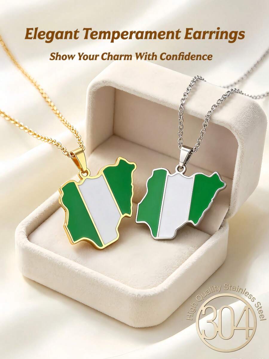1 mặt dây chuyền hình bản đồ và quốc kỳ Nigeria, phù hợp cho cả nam và nữ, trang sức hình bản đồ Nigeria thiết kế yêu nước, mặt dây chuyền hình bản đồ và quốc kỳ bằng thép không gỉ mạ vàng 18K, quà tặng trang sức thời trang, quà lưu niệm kỷ niệm. - Dây chuyền bản đồ - Xem 1