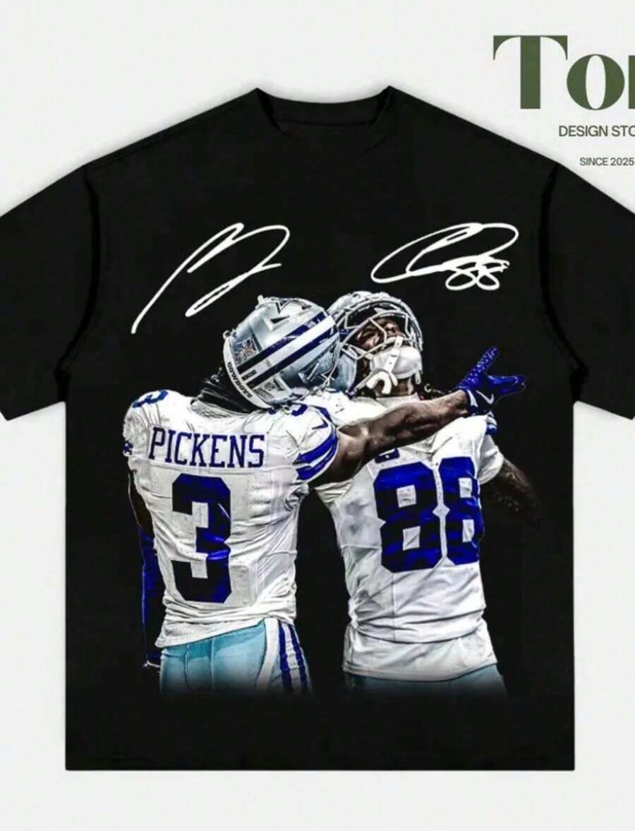 Pickens X CeeDee _WE DEM BOYZ_ T-Shirt For Adults And Youth, George Pickens CeeDee Lamb T-Shirt, Youth Graphic T-Shirts, Cowboys Merchandise, American Football, Suitable For Everyday Leisure. - 黑色 - 查看 1