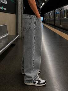 Balao Men's Pants Primum Oversize Plain Basic Wide Leg Jeans Without Lycra - Gray Marbleized - View 3