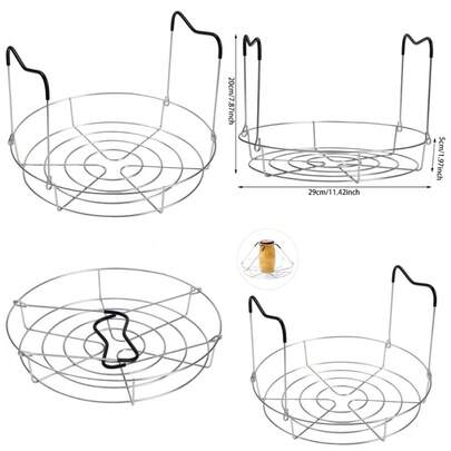 12in Silver Stainless Steel Canning Rack With Heat Resistant Silicone Handles For Regular Mouth And Wide Mouth Jars, Holds 6 Quart Or 7 Pint Jars In Pressure Canner Pot