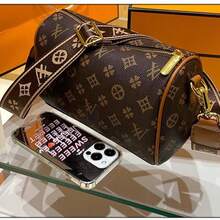SSUPSHYLIF Luxury Monogram Crossbody Bag For Women, Classic Boston Style Shoulder Handbag With Wide Adjustable Strap, Fashion Designer Inspired PU Leather Satchel Purse - 棕色 - 查看 2
