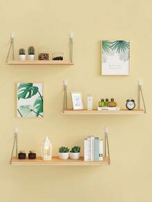 No Drill Wooden & Metal Wall Mounted Storage Shelf - Yellow - View 9