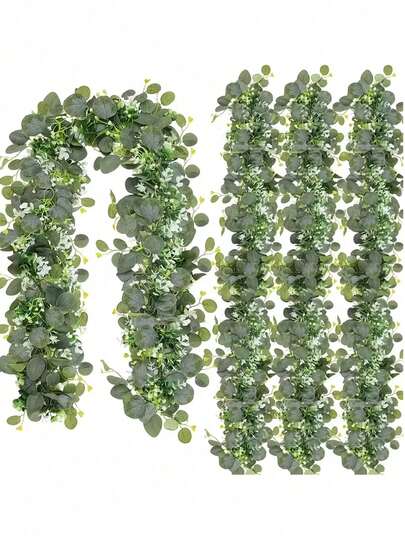 4件套5.9英尺人造桉树花环，绿色花环，仿银元桉树叶花环，适用于桌面、家居、婚礼、壁炉装饰、室内外装饰