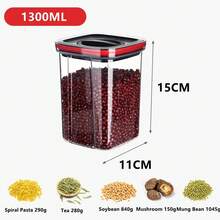 Tarro sellado con cubierta giratoria, caja de almacenamiento de alimentos, tanque multigrano de plástico transparente, tarros de almacenamiento secos apilables, organizador de cocina - Blanco 600 ml - Ver 8
