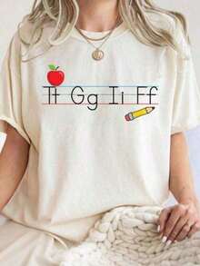 Camiseta de Maestro TGIF, Camiseta de Maestro de Jardín de Infancia, Camisetas Divertidas para Maestros, Regalo de Navidad para Maestros, Regalo de Agradecimiento para Maestros, Camiseta con Alfabeto, Camiseta Clásica de Manga Corta de Algodón Grueso de Talla Grande. - Blanco - Ver 11