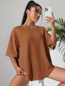 Solid Color T-Shirt - Brown - View 3