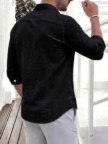 Áo sơ mi nam LOOKUN mùa xuân/hè, áo sơ mi dài tay bằng cotton mới, kiểu dáng thường ngày với họa tiết thêu, màu đen. - màu đen - Xem 2
