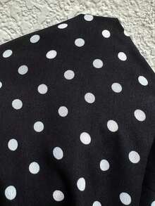 Vestido largo con estampado de lunares negros, encaje y parches, escote en V, cuello halter, espalda descubierta, cintura con lazo, para mujer, primavera/verano, elegante para vacaciones/citas/invitada de boda, uso diario minimalista - Negro - Ver 7