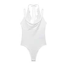 DEEKA Summer New Women's Fashion Sexy Contrast Lace Halter Bodysuit White - White - View 2