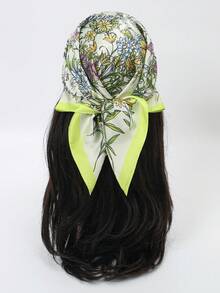 1条春季花卉植物印花方巾，乡村风格领巾 - 彩色 - 查看 1