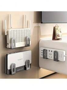 Giá treo tường không cần khoan, thích hợp để đựng router, modem WiFi, set-top box, quản lý dây cáp, kệ đá quý nhân tạo, giá đựng đa chức năng tiết kiệm không gian có keo dán. - Nhiều màu - Xem 6