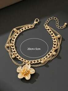 1pc Vacation Style Line Tassel Golden Flower Multi-Layer Anklet For Women (Excluding Gift Box) - Gold - View 6