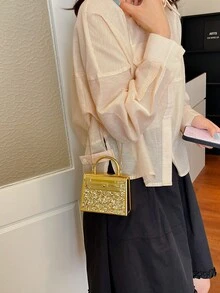 新款亚克力水钻装饰晚宴包，女士迷你单肩斜挎包，口红包 - 金色 - 查看 7