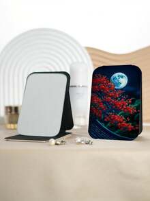 1pc Floral Countryside Oil Painting Style Compact Folding Makeup Mirror, Lightweight Durable PU Leather, Suitable For Travel, Gatherings, Work, School, All Ages - Multicolor - View 16