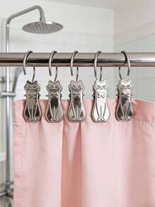 6 Cat-Shaped Curtain Clips | Bohemian Style Iron Curtain Rings, Easy To Install, Secures Curtains And Shower Curtains - one-size - View 2
