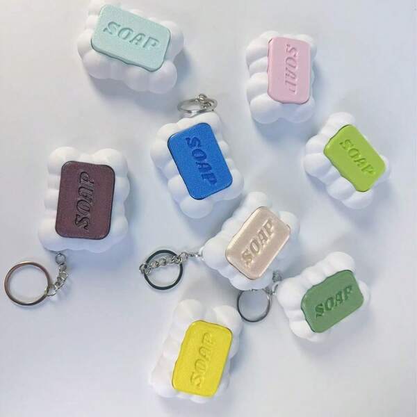 1pc New Soap Button Keychain, 3D Printed Creative Stress Relief Multifunctional Bag Charm