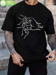Happy Father's Day, Dad Of Three, Handshake, Dad Of 3, Dad, Tee - Black - View 6