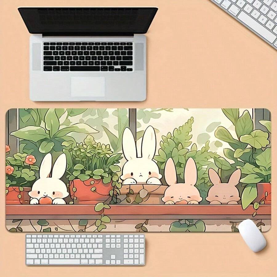 1片電競遊戲滑鼠墊 - 附可愛插圖圖案。大尺寸、防滑且可水洗的橡膠桌面墊（辦公桌配件）。耐用、防污的遊戲滑鼠墊與桌面裝飾。電競玩家的理想禮物 - G - 查看 1
