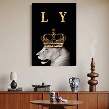 Enmarcado  en lienzo enmarcados de una familia de leones - Decoración de pared moderna con arte de leones, ideal para dormitorio, sala de estar u oficina - Elegantes retratos de una familia de leones, idea de regalo perfecta, diseño plano en 2D, perfecto para la decoración de habitaciones. - Enmarcado - Ver 1