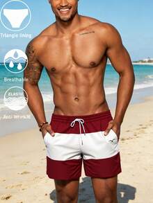Men's Summer Beach Shorts Quick-Dry Triangle Lined Swim Trunks For Pool Wear - Multicolor - View 3