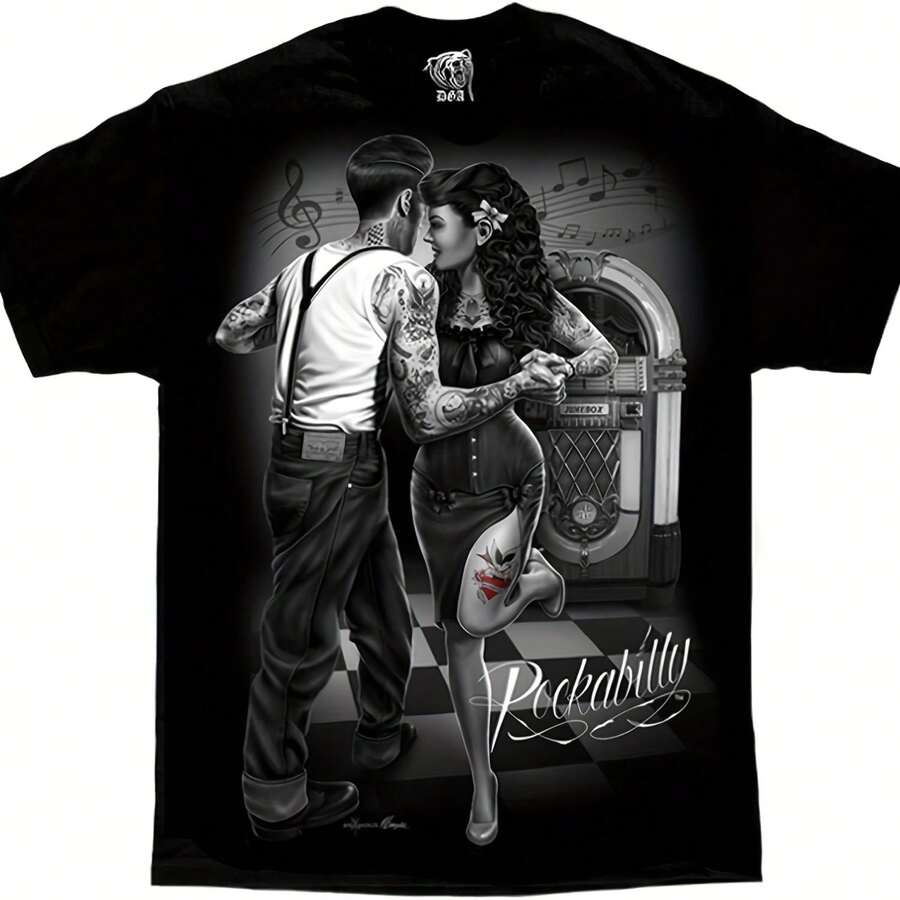 Rockabilly Jukebox Greaser Punk Tattoo D Gonzales DGA Art 's T Shirt - hình dạng - Xem 1
